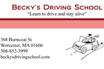 Beckys's Driving School business card